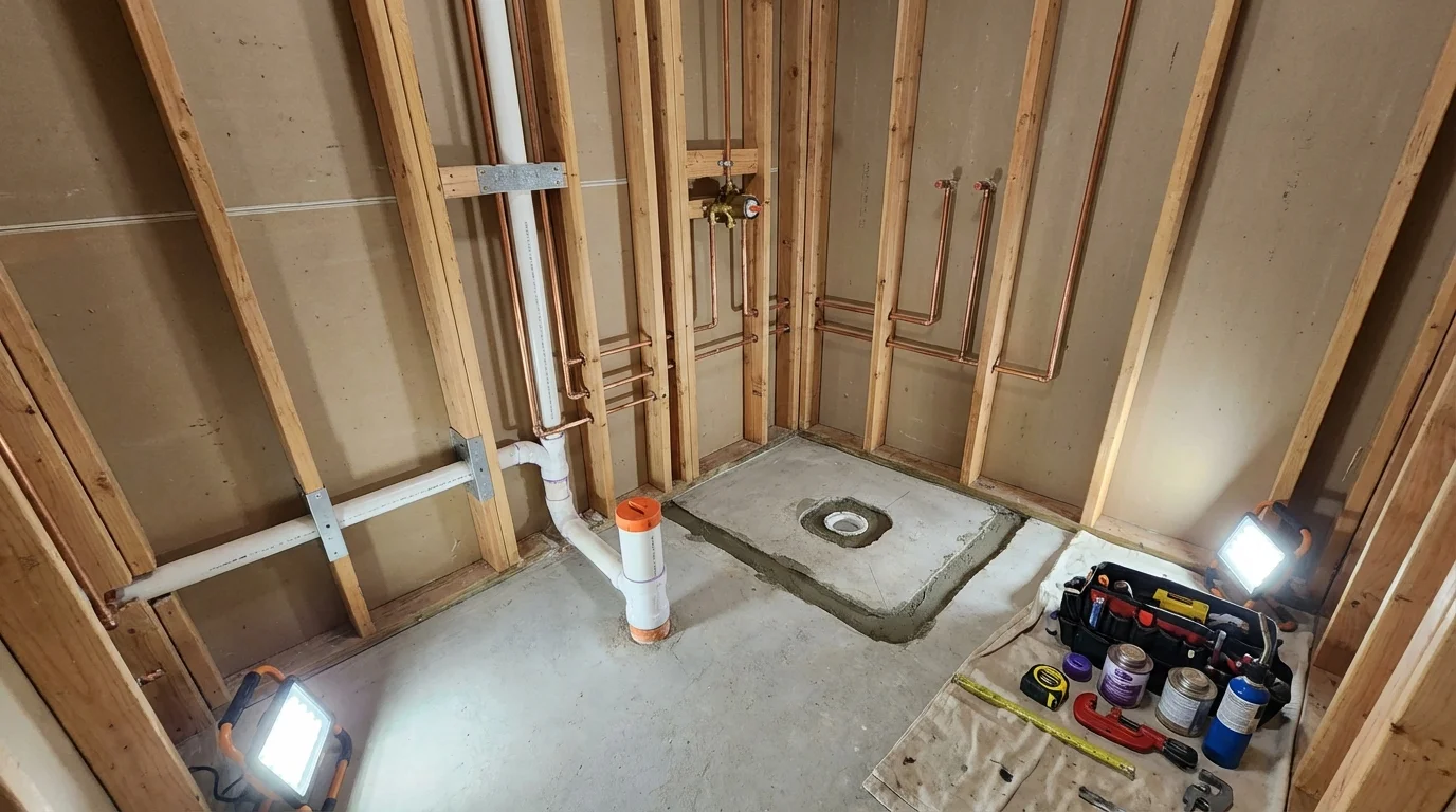 Bathroom rough-in plumbing during remodel by Johns Plumbing LLC in Carson