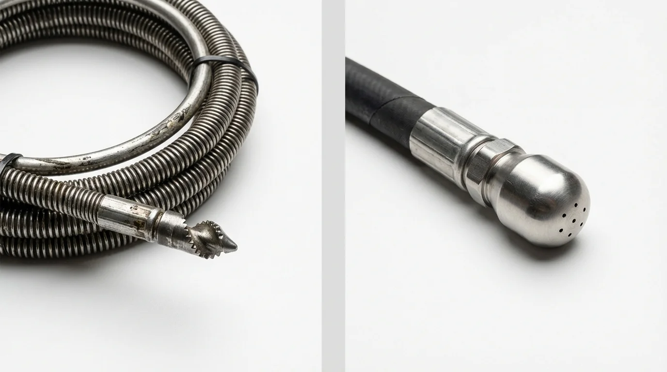 Drain snake cable and hydro jetting nozzle used for drain cleaning in Carson, CA