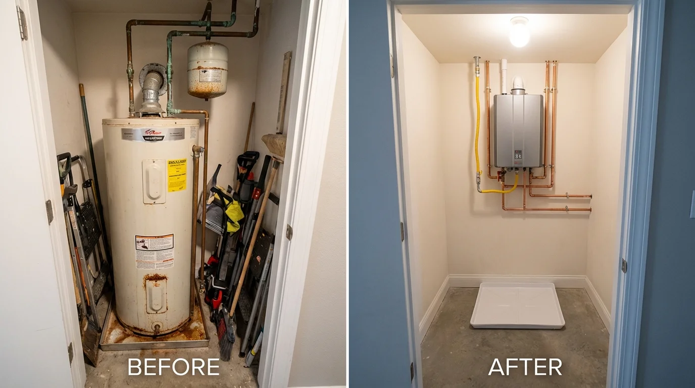 Tank water heater versus wall-mounted tankless unit comparison for Carson, CA homeowners