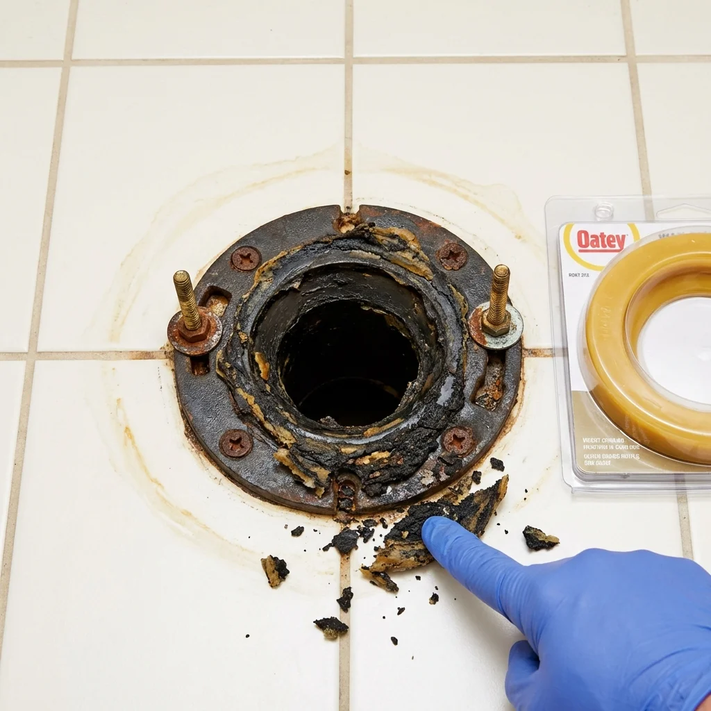 Failed wax ring showing water seepage at the base of a toilet in a Carson, CA home